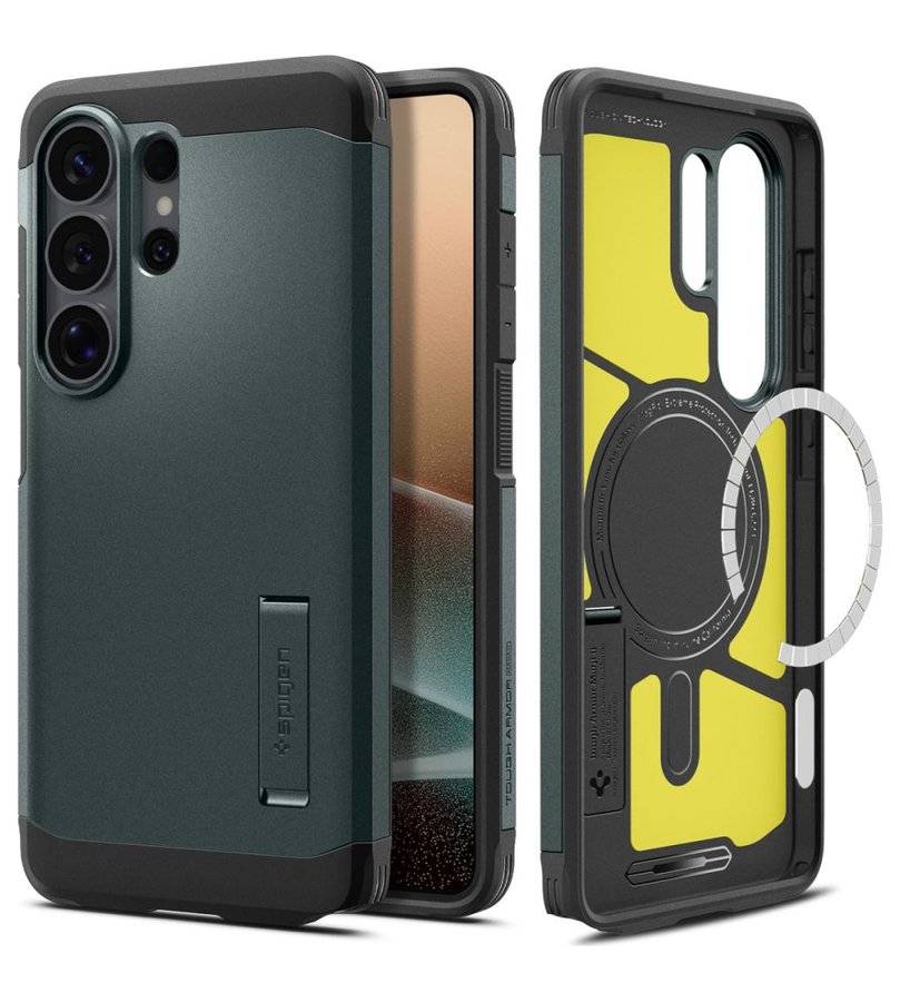 Magsafe Противоударен Калъф за Samsung S26 Ultra, Spigen Tough Armor Case, Зелен (2)