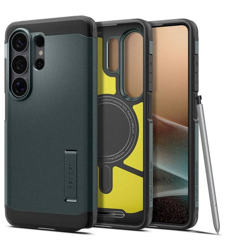 Magsafe Противоударен Калъф за Samsung S26 Ultra, Spigen Tough Armor Case, Зелен