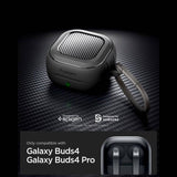 Противоударен Калъф за Слушалки Samsung Buds 4 Pro/ 4, Spigen Rugged Armor Case, Черен (6)