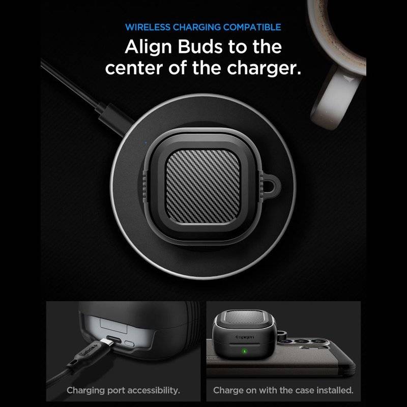 Противоударен Калъф за Слушалки Samsung Buds 4 Pro/ 4, Spigen Rugged Armor Case, Черен (10)