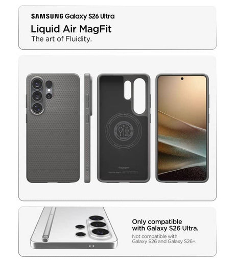 Magsafe Калъф за Samsung S26 Ultra, Spigen Liquid Air Mag Fit Marble Gray Case, Сив (9)