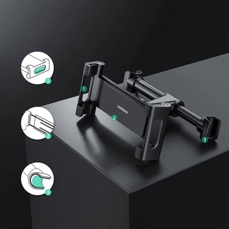 Стойка за Таблет за Облегалката на Кола, Ugreen Car Headrest Mount L160, Черен (5)