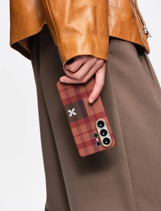 Magsafe Калъф за Samsung S26 Ultra, Pitaka Edge Flora in Grid Case Cloud Dusk, Оранжев (11)