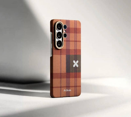 Magsafe Калъф за Samsung S26 Ultra, Pitaka Edge Flora in Grid Case Cloud Dusk, Оранжев (8)