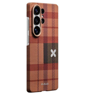 Magsafe Калъф за Samsung S26 Ultra, Pitaka Edge Flora in Grid Case Cloud Dusk, Оранжев