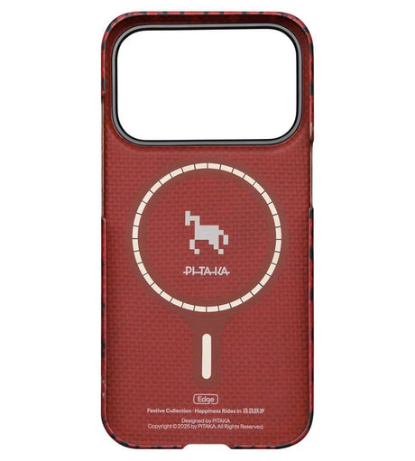 Magsafe Калъф за iPhone 17 Pro Max, Pitaka Edge Happiness Rides Case Cinnabar Steed, Червен (3)