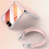 Луксозен Калъф с Каишка за Samsung Z Flip 7, Sulada Leather Case, Розов (7)