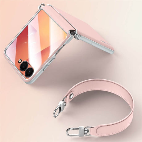 Луксозен Калъф с Каишка за Samsung Z Flip 7, Sulada Leather Case, Розов (7)