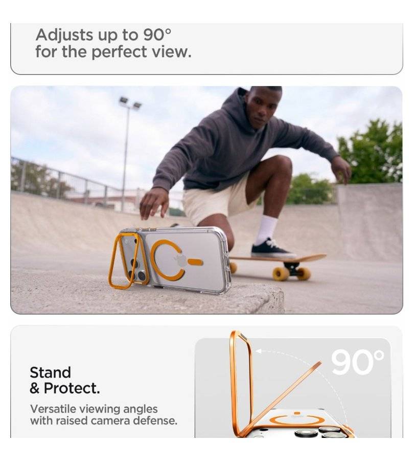 Magsafe Калъф за iPhone 18 Pro/ 17 Pro, Spigen Ultra Hybrid Optik S Mag Fit Case Clear/Orange, Прозрачен (6)