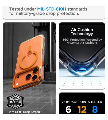 Magsafe Калъф за iPhone 18 Pro Max/ 17 Pro Max, Spigen Ultra Hybrid Optik S Mag Fit Case Clear/Orange, Прозрачен (10)