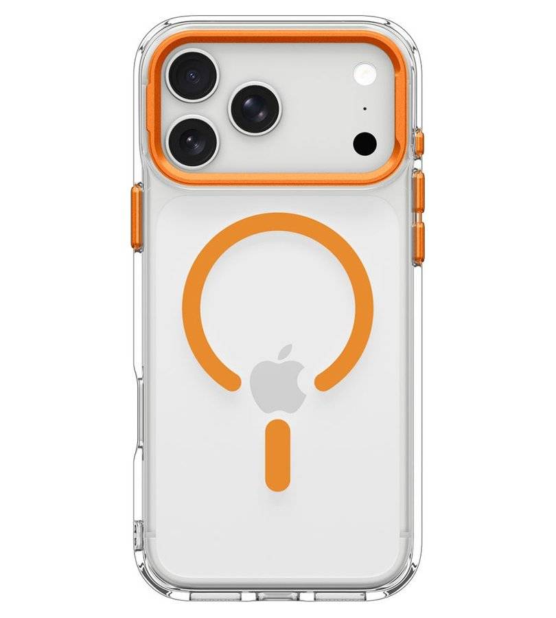 Magsafe Калъф за iPhone 18 Pro Max/ 17 Pro Max, Spigen Ultra Hybrid Optik S Mag Fit Case Clear/Orange, Прозрачен (2)