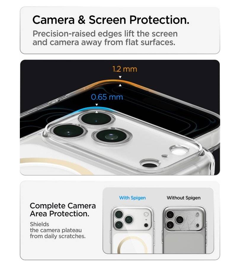 Magsafe Калъф за iPhone 18 Pro Max/ 17 Pro Max, Spigen Ultra Hybrid Mag Fit Case Clear/Gold, Прозрачен (4)