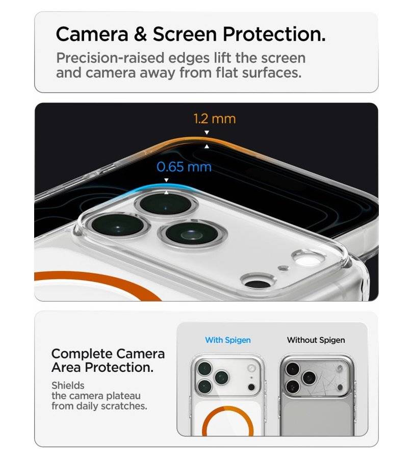 Magsafe Калъф за iPhone 18 Pro/ 17 Pro, Spigen Ultra Hybrid Mag Fit Case Clear/Orange, Прозрачен (4)