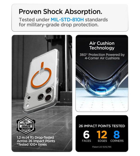 Magsafe Калъф за iPhone 18 Pro/ 17 Pro, Spigen Ultra Hybrid Mag Fit Case Clear/Orange, Прозрачен (3)