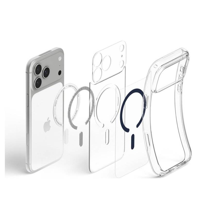 Magsafe Калъф за iPhone 18 Pro Max/ 17 Pro Max, Spigen Ultra Hybrid Mag Fit Case Clear/Deep Blue, Прозрачен (10)