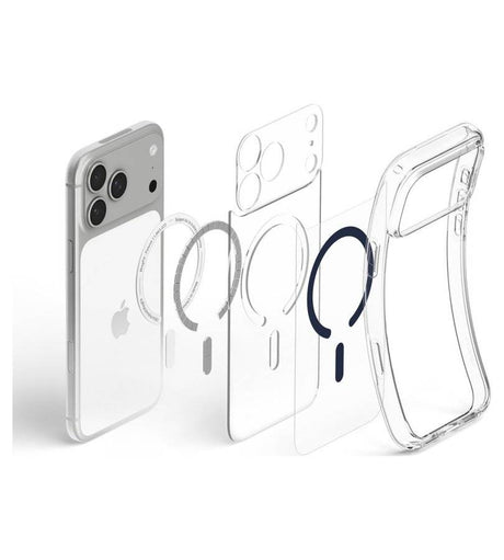 Magsafe Калъф за iPhone 18 Pro Max/ 17 Pro Max, Spigen Ultra Hybrid Mag Fit Case Clear/Deep Blue, Прозрачен (10)