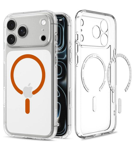 Magsafe Калъф за iPhone 18 Pro/ 17 Pro, Spigen Ultra Hybrid Mag Fit Case Clear/Orange, Прозрачен (6)