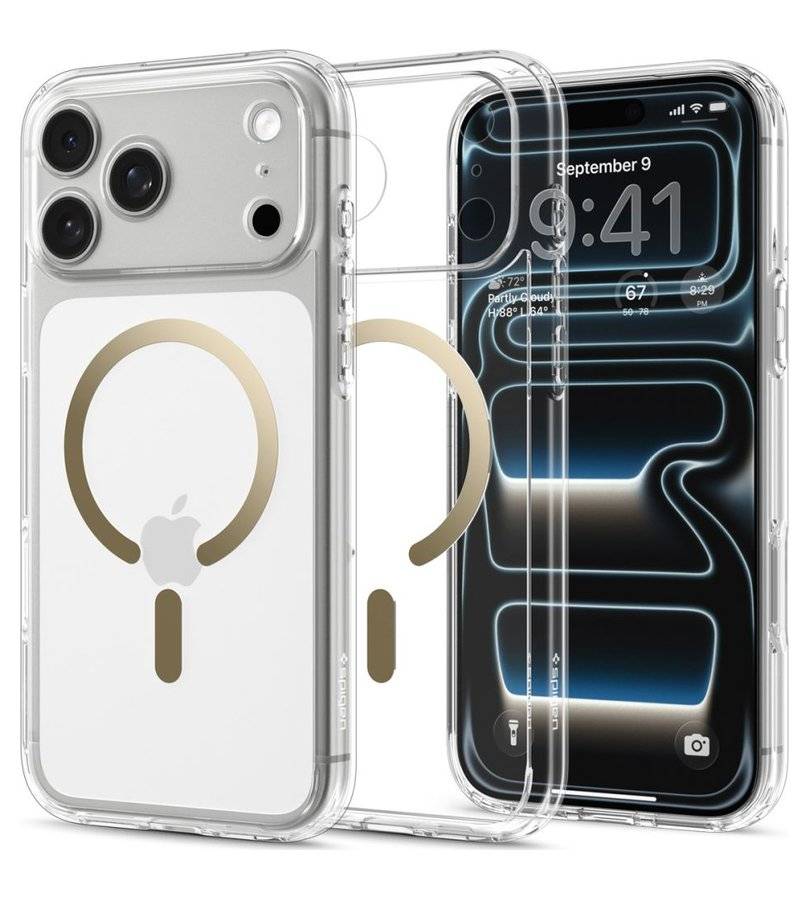 Magsafe Калъф за iPhone 18 Pro Max/ 17 Pro Max, Spigen Ultra Hybrid Mag Fit Case Clear/Gold, Прозрачен