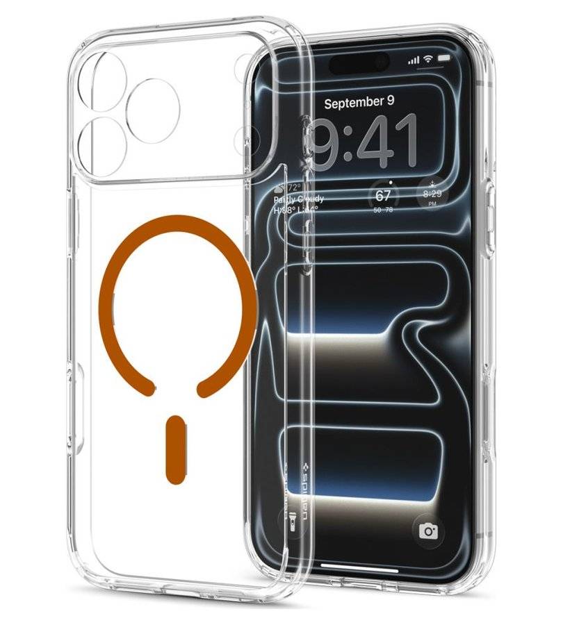 Magsafe Калъф за iPhone 18 Pro/ 17 Pro, Spigen Ultra Hybrid Mag Fit Case Clear/Orange, Прозрачен (7)