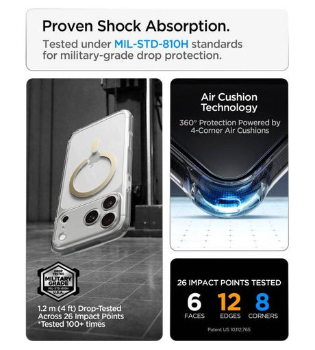 Magsafe Калъф за iPhone 18 Pro Max/ 17 Pro Max, Spigen Ultra Hybrid Mag Fit Case Clear/Gold, Прозрачен (3)