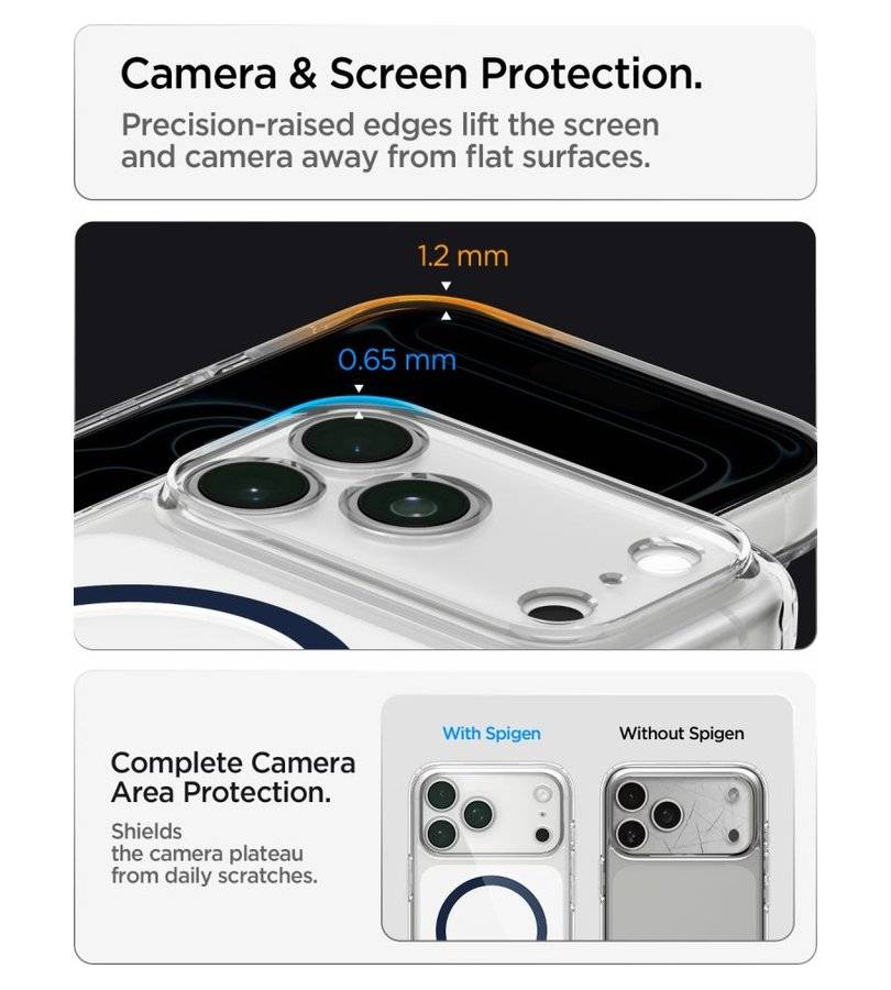Magsafe Калъф за iPhone 18 Pro Max/ 17 Pro Max, Spigen Ultra Hybrid Mag Fit Case Clear/Deep Blue, Прозрачен (4)