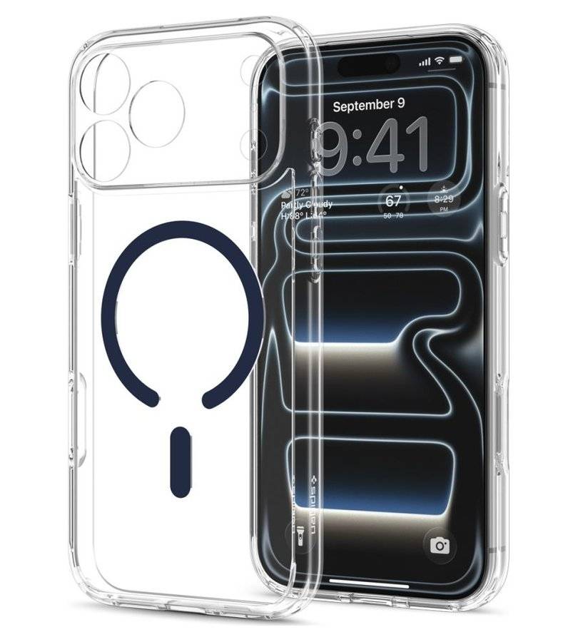 Magsafe Калъф за iPhone 18 Pro Max/ 17 Pro Max, Spigen Ultra Hybrid Mag Fit Case Clear/Deep Blue, Прозрачен (7)