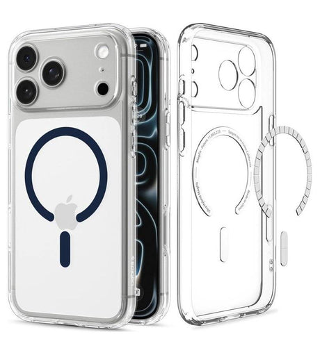 Magsafe Калъф за iPhone 18 Pro Max/ 17 Pro Max, Spigen Ultra Hybrid Mag Fit Case Clear/Deep Blue, Прозрачен (6)