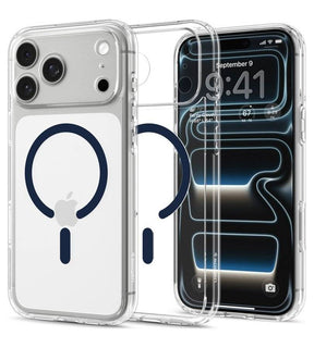 Magsafe Калъф за iPhone 18 Pro Max/ 17 Pro Max, Spigen Ultra Hybrid Mag Fit Case Clear/Deep Blue, Прозрачен