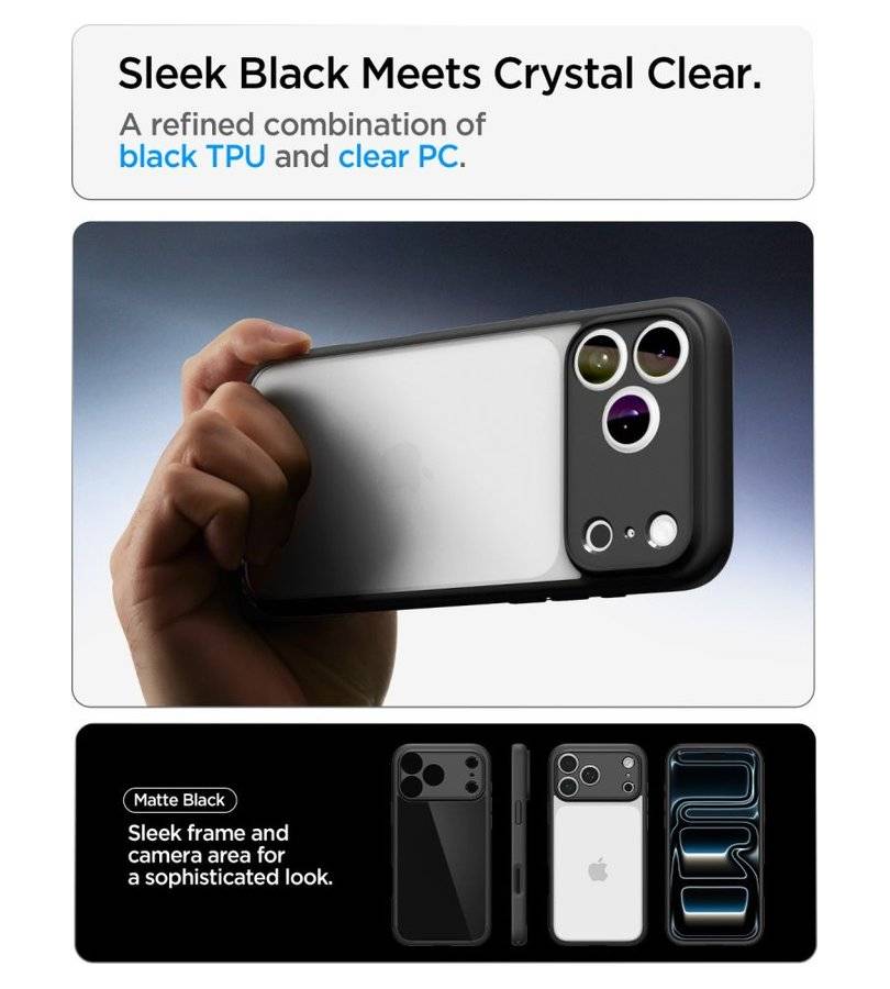 Калъф за iPhone 18 Pro/ 17 Pro, Spigen Ultra Hybrid Case, Черен (6)