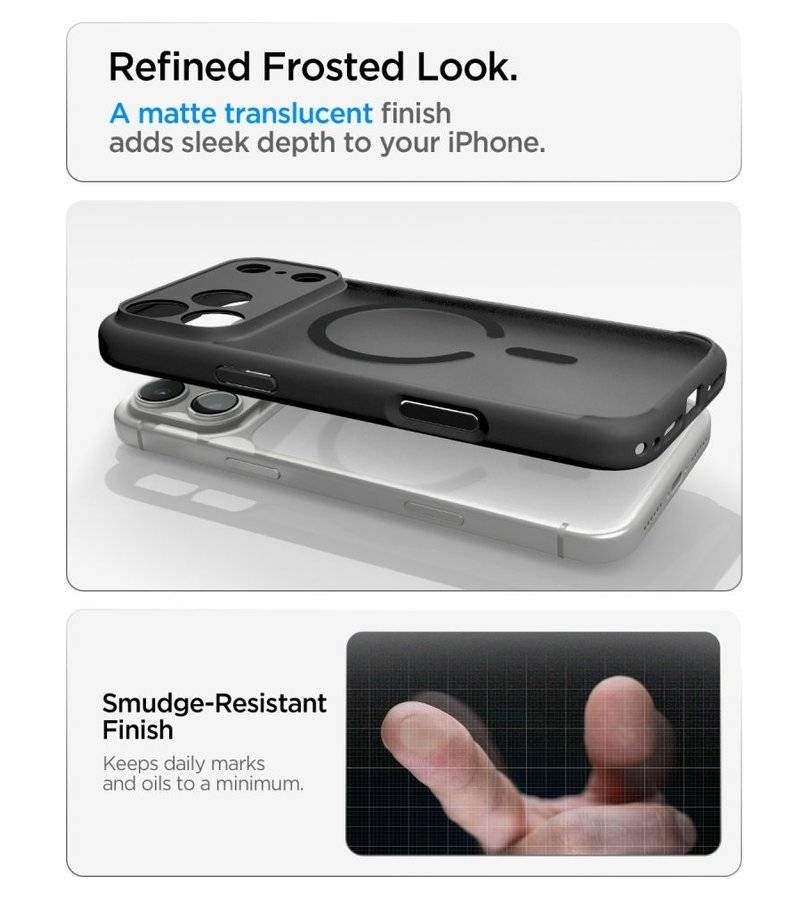 Magsafe Калъф за iPhone 18 Pro Max/ 17 Pro Max, Spigen Ultra Hybrid Frost Mag Fit Case, Черен (10)