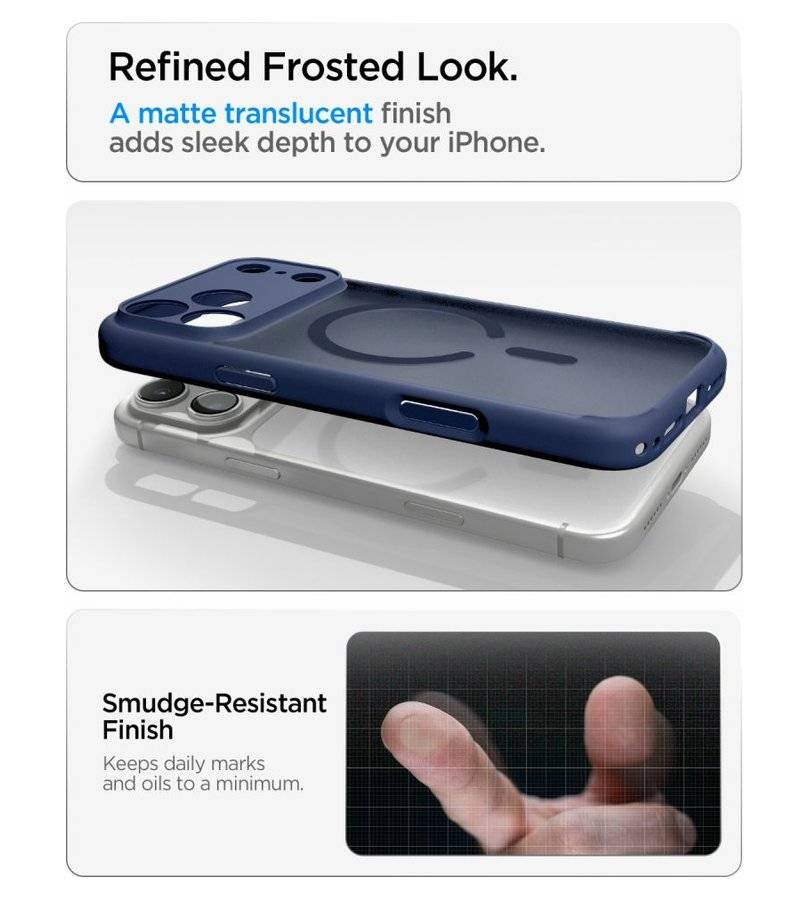Magsafe Калъф за iPhone 18 Pro Max/ 17 Pro Max, Spigen Ultra Hybrid Frost Mag Fit Case, Тъмно Син (10)