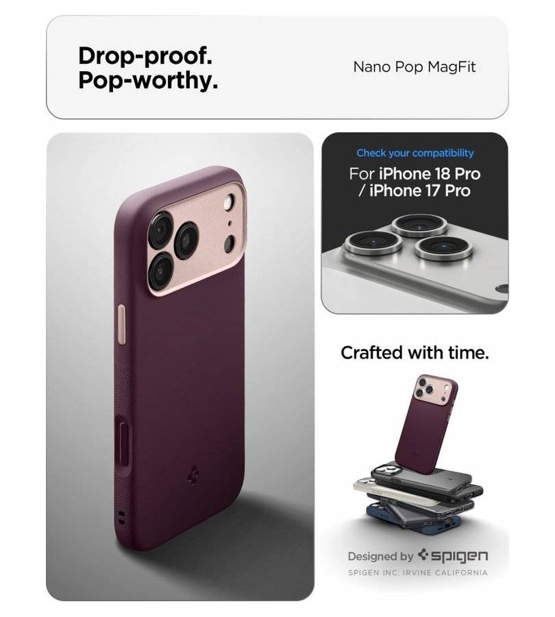 Magsafe Калъф за iPhone 18 Pro Max/ 17 Pro Max, Spigen Nano Pop Mag Fit Case Burgundy, Бордо (10)