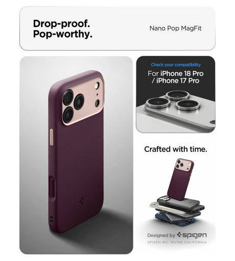 Magsafe Калъф за iPhone 18 Pro Max/ 17 Pro Max, Spigen Nano Pop Mag Fit Case Burgundy, Бордо (10)