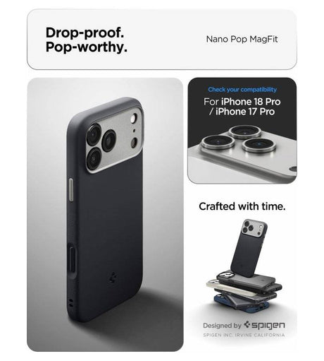 Magsafe Калъф за iPhone 18 Pro/ 17 Pro, Spigen Nano Pop Mag Fit Case, Черен (10)