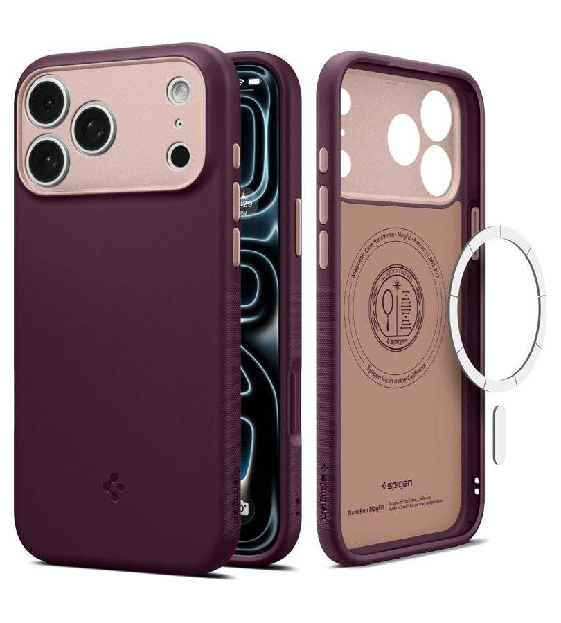 Magsafe Калъф за iPhone 18 Pro Max/ 17 Pro Max, Spigen Nano Pop Mag Fit Case Burgundy, Бордо