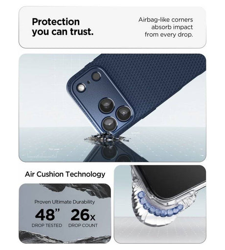 Противоударен Калъф за iPhone 18 Pro Max/ 17 Pro Max, Spigen Liquid Air Case, Тъмно Син (9)