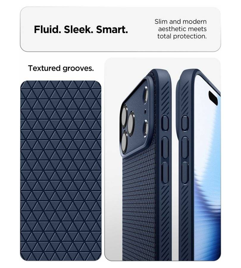 Противоударен Калъф за iPhone 18 Pro/ 17 Pro, Spigen Liquid Air Case, Тъмно Син (6)