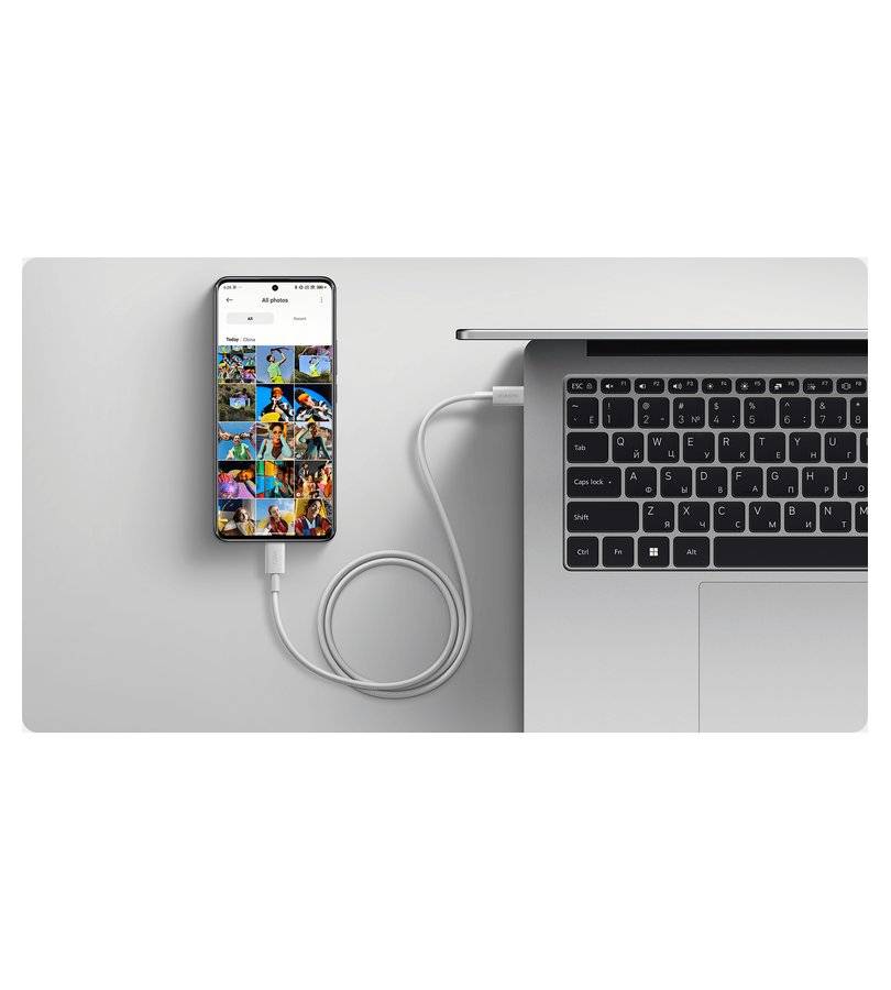 Оригинален USB-C to USB-C кабел, Xiaomi 6A Braided 120W 1m, Бял (4)