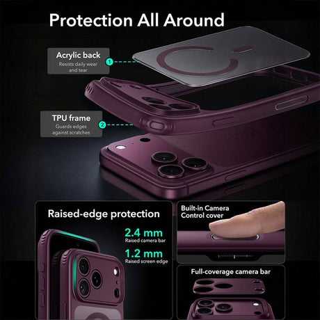Magsafe Калъф за iPhone 18 Pro/ 17 Pro, ESR Classic Hybrid Frosted Case Burgundy, Бордо (5)