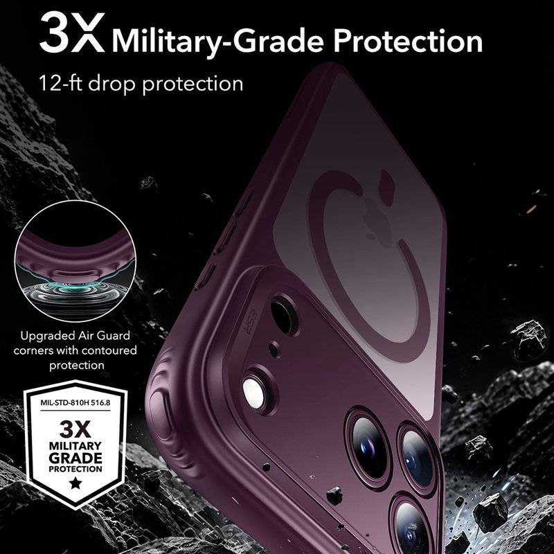 Magsafe Калъф за iPhone 18 Pro/ 17 Pro, ESR Classic Hybrid Frosted Case Burgundy, Бордо (4)
