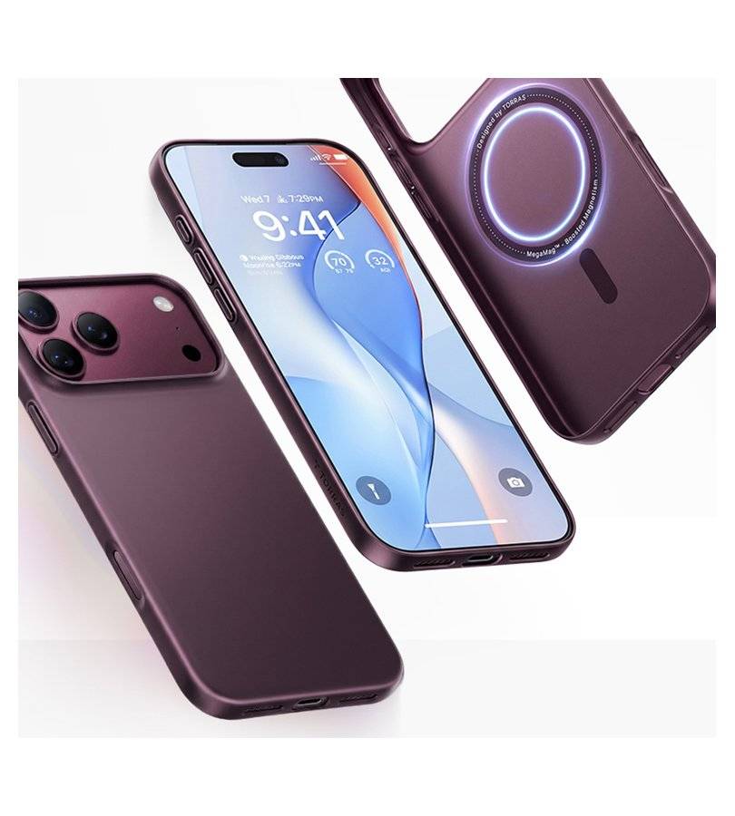 Magsafe Калъф за iPhone 18 Pro/ 17 Pro, Torras OriginFit-Mag Case Burgundy, Бордо (4)