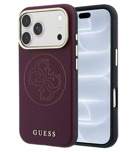 Magsafe Калъф за iPhone 18 Pro/ iPhone 17 Pro, Guess Leather Perforated 4G Mag Case Burgundy, Бордо