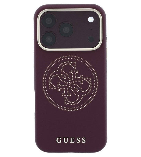 Magsafe Калъф за iPhone 18 Pro/ iPhone 17 Pro, Guess Leather Perforated 4G Mag Case Burgundy, Бордо (3)