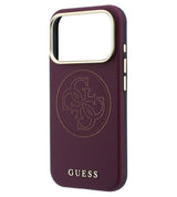 Magsafe Калъф за iPhone 18 Pro Max / iPhone 17 Pro Max, Guess Leather Perforated 4G Mag Case Burgundy, Бордо (5)