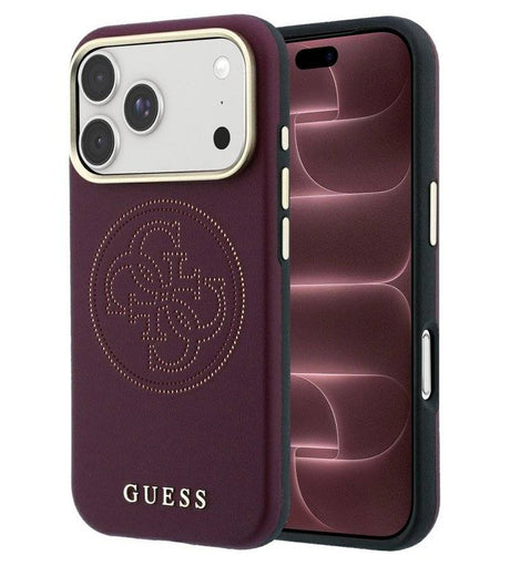 Magsafe Калъф за iPhone 18 Pro Max / iPhone 17 Pro Max, Guess Leather Perforated 4G Mag Case Burgundy, Бордо