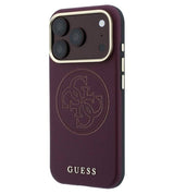 Magsafe Калъф за iPhone 18 Pro Max / iPhone 17 Pro Max, Guess Leather Perforated 4G Mag Case Burgundy, Бордо (2)