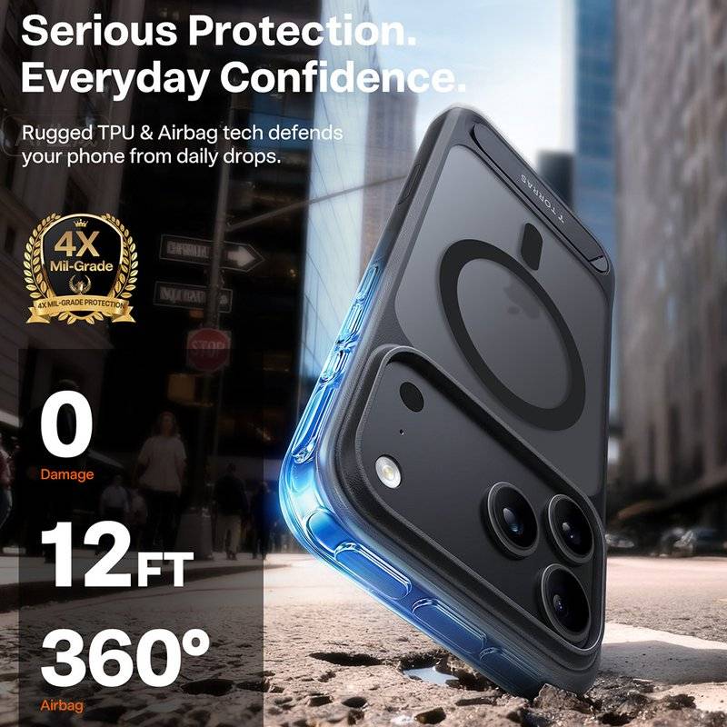 Magsafe Калъф за iPhone 17 Pro Max/ 18 Pro Max, Torras Ostand L1 Guardian Mag Case, Черен (6)