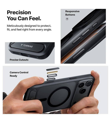 Magsafe Калъф за iPhone 17 Pro Max/ 18 Pro Max, Torras Ostand L1 Guardian Mag Case, Черен (5)