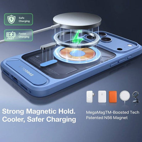 Magsafe Калъф за iPhone 17 Pro Max/ 18 Pro Max, Torras Ostand L1 Guardian Mag Case, Син (7)