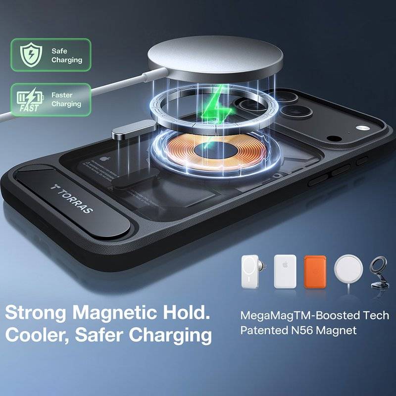 Magsafe Калъф за iPhone 17 Pro Max/ 18 Pro Max, Torras Ostand L1 Guardian Mag Case, Черен (7)